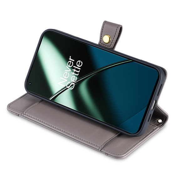 Klopové pouzdro pro OnePlus 12 5G, Wallet Zipper Pocket, šedé
