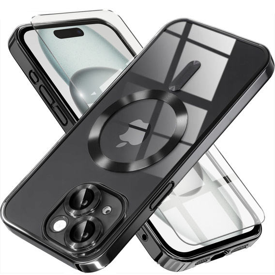 Pouzdro pro iPhone 15, Electro MagSafe, černé + sklo na displej