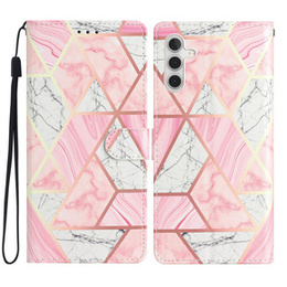Klopové pouzdro pro Samsung Galaxy A25 5G, Wallet Marble, růžové + 9H sklo