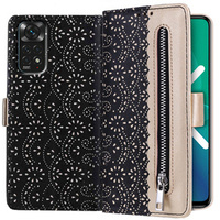 Flipové pouzdro pro Xiaomi Redmi Note 11 4G / Note 11S 4G, Wallet Pocket Zipper Lace, černé