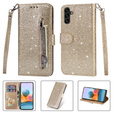 Klopové pouzdro pro Samsung Galaxy A55, Wallet Zipper Pocket Glittery, zlaté