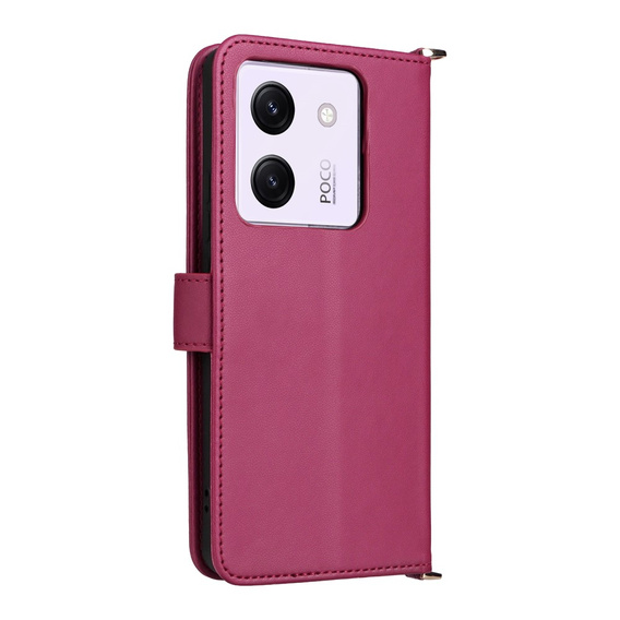 Flipové pouzdro pro Xiaomi Poco M7 Pro 5G, Crossbody Leather Wallet, kaštanové