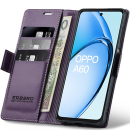 Pouzdro pro Oppo A60, ERBORD Glossy Litchi, flipová peněženka, fialové