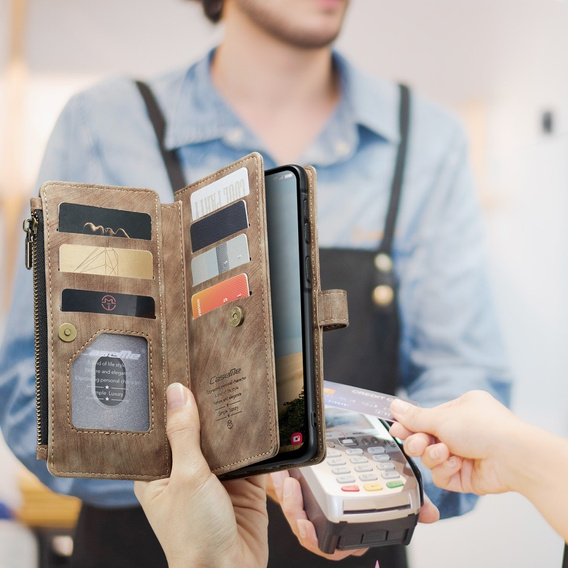 Pouzdro CASEME pro Samsung Galaxy A56 5G, Leather Wallet Cash and Card Slots, s poutkem, hnědé
