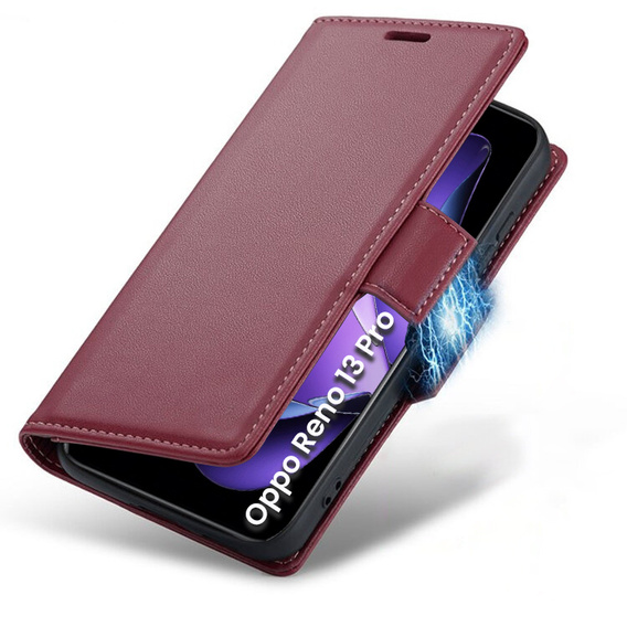 Pouzdro pro Oppo Reno 13 Pro, ERBORD Glossy Litchi, flipová peněženka, červené