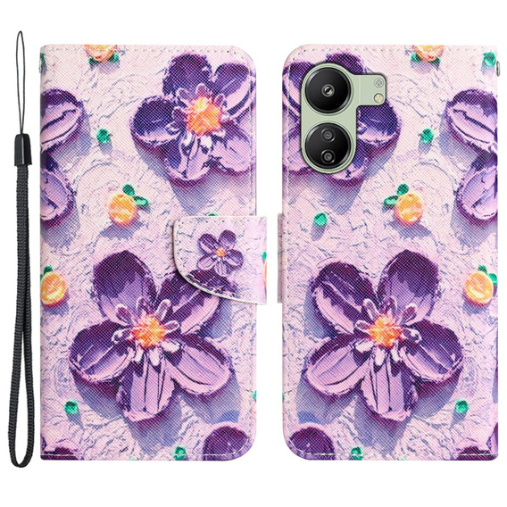 Klopové pouzdro pro Xiaomi Redmi 13C / Poco C65, Wallet, Painted Flowers, fialový