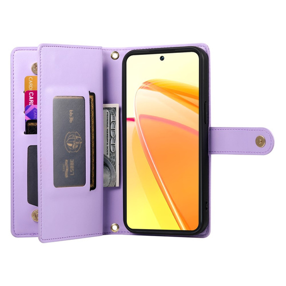 Klopové pouzdro pro Oppo Reno 13 5G, Wallet Zipper Pocket, fialové