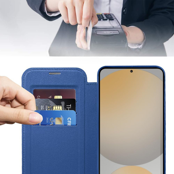Klopové pouzdro pro Samsung Galaxy S25 FE, RFID Wallet MagSafe CamShield, námořnicky modré