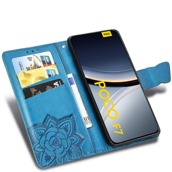 Klopové pouzdro pro Xiaomi Poco F7, Butterfly, modré