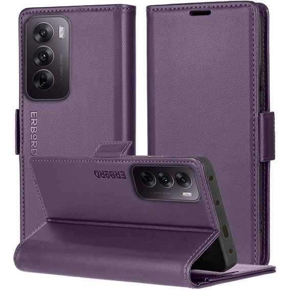 Pouzdro pro Oppo Reno 12, ERBORD Glossy Litchi, flipová peněženka, fialové