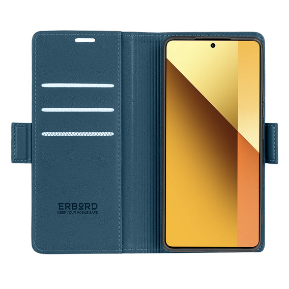 Pouzdro pro Xiaomi Redmi Note 13 5G, ERBORD Glossy Litchi, flipová peněženka, modré