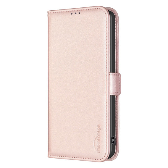 Klopové pouzdro pro Samsung Galaxy A15, BINFEN Wallet, růžové rose gold  + 9H sklo 