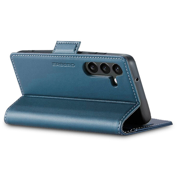 Pouzdro pro Samsung Galaxy A55, ERBORD Glossy Litchi, flipová peněženka, modré