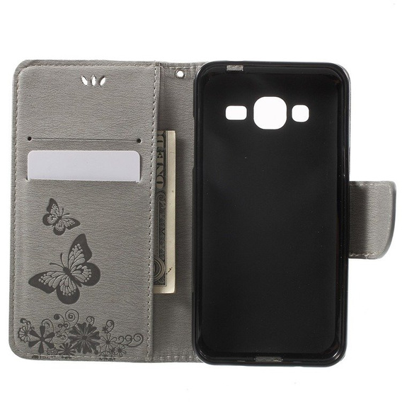 Klopové pouzdro pro Samsung Galaxy J3 2016, Butterfly, šedé