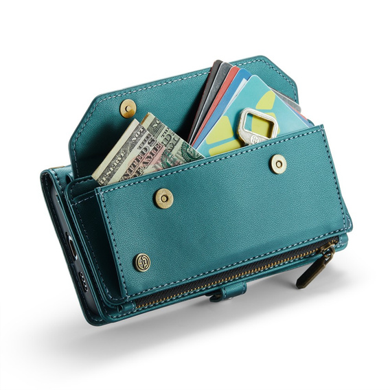Pouzdro CASEME pro Samsung Galaxy A55 5G, RFID Leather Wallet, s popruhem přes rameno, zelené