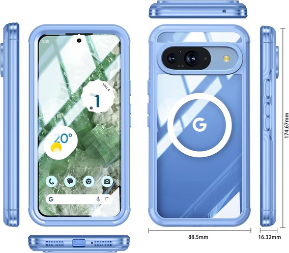 Pouzdro pro Google Pixel 9 / Google Pixel 9 Pro, Shockproof, se sklem, pro MagSafe, modré