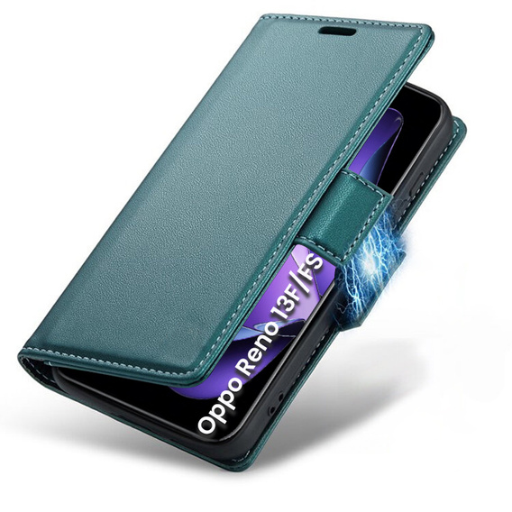 Pouzdro pro Oppo Reno 13F / Oppo Reno 13FS, ERBORD Glossy Litchi, flipová peněženka, zelené