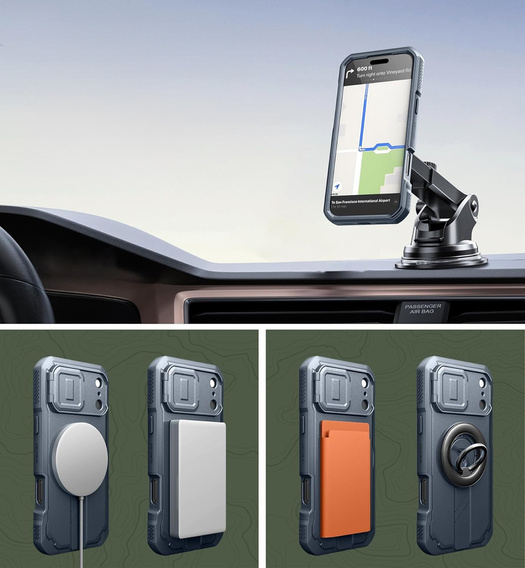 Pancéřové pouzdro Dexnor se stojánkem a spouští fotoaparátu, pro MagSafe pro iPhone 17 Pro Max