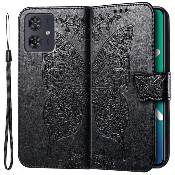 Klopové pouzdro pro Motorola Moto G54 5G, Butterfly, černé