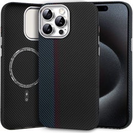 Pouzdro pro iPhone 15 Pro, Carbon Fiber MagSafe, černá / modrá