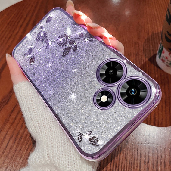 Pouzdro pro Infinix Hot 30, Glitter Flower, fialové
