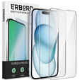 2x tvrzené sklo pro iPhone 15 Plus, ERBORD 9H Hard Glass na displeji