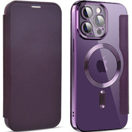 Klopové pouzdro pro iPhone 14 Pro Max, RFID Wallet MagSafe CamShield, fialové