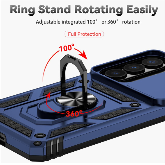 Pevné pouzdro s podstavcem a krytem objektivu pro Samsung Galaxy S26 Plus, modré