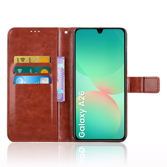 Klopové pouzdro pro Samsung Galaxy A26, Crazy Horse Wallet, hnědé