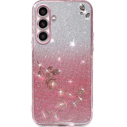 Pouzdro pro Samsung Galaxy A54, Glitter Flower, růžové rose gold