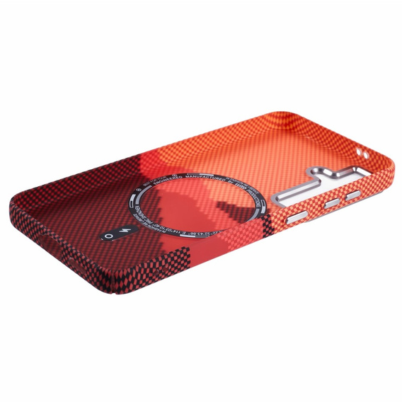 Pouzdro pro Samsung Galaxy S25, Carbon Fiber MagSafe, oranžové