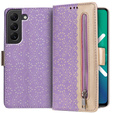 Flipové pouzdro pro Samsung Galaxy S22+ Plus 5G, Wallet Pocket Zipper Lace, fialové