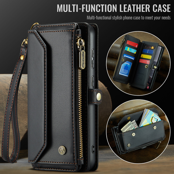 Pouzdro CASEME pro Samsung Galaxy S25 FE, RFID Leather Wallet, s popruhem přes rameno, černé