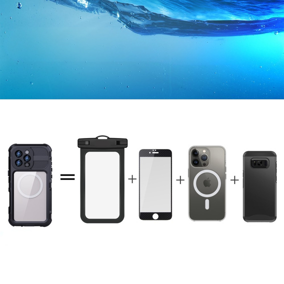 Vodotěsné pouzdro IP68 pro iPhone 16 Pro Max, SHELLBOX MagSafe, černé