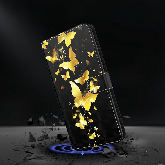 Klopové pouzdro pro Oppo A17, Wallet, Butterflies zlaté