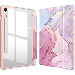 Pouzdro pro Samsung Galaxy Tab S10 FE+ Plus, Smartcase Hybrid, se slotem na stylus, Marble růžové