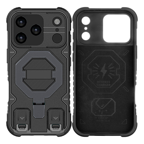 Pouzdro pro iPhone 17 Pro, pro MagSafe, pancéřované se stojánkem, černé