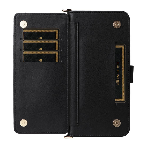 Flipové pouzdro pro Xiaomi Poco F7 Pro, Crossbody Leather Wallet, černé
