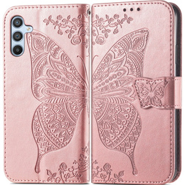 Klopové pouzdro pro Samsung Galaxy A17 5G, peněženka, Butterfly, růžově zlaté