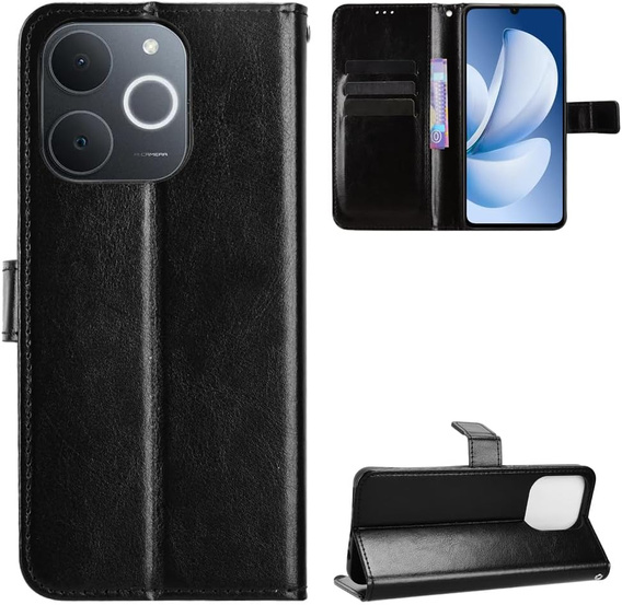 Klopové pouzdro pro Realme Note 70T 4G, Crazy Horse Wallet, černé