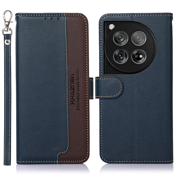 Flipové pouzdro pro OnePlus 12 5G, KHAZNEH RFID, modrá / hnědá