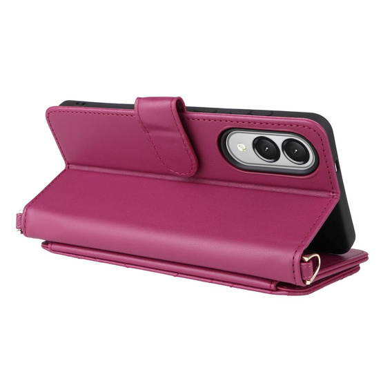 Flipové pouzdro pro Samsung Galaxy S25 Edge, Crossbody Leather Wallet, kaštanové