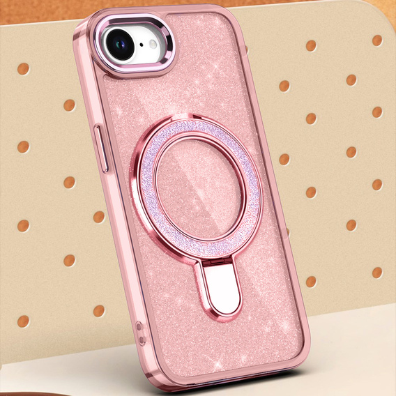 Pouzdro iPhone 16e, Glittery Magnetic Kickstand, růžové