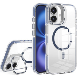 Pouzdro pro iPhone 17, pro MagSafe, se stojánkem, průhledné s tmavě modrými vložkami
