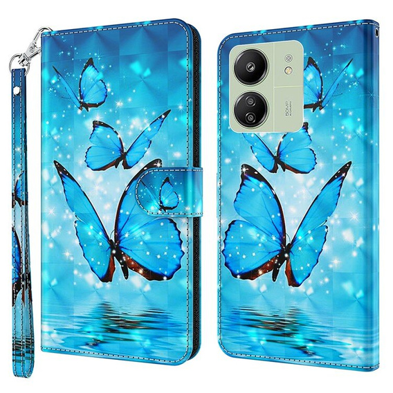 Klopové pouzdro pro Xiaomi Redmi 13C / Poco C65, Wallet, Butterflies modré