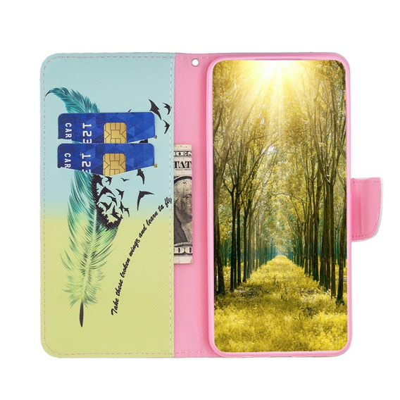 Klopové pouzdro pro Samsung Galaxy M34, Wallet, feather, modré