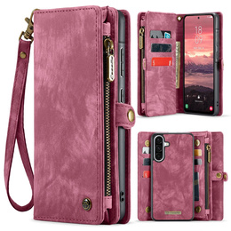CASEME pouzdro pro Samsung Galaxy A56 5G, Retro Leather Wallet, s páskem, červené
