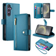 Klopové pouzdro pro Samsung Galaxy S25, Wallet Zipper Pocket, modré
