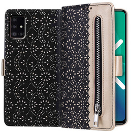 Flipové pouzdro pro Samsung Galaxy A51 5G, Wallet Pocket Zipper Lace, černé