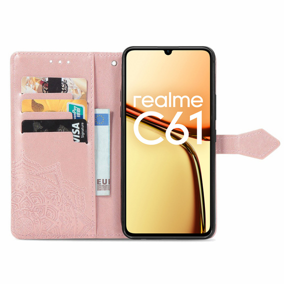 Klopové pouzdro pro Realme C61, Mandala, růžové rose gold